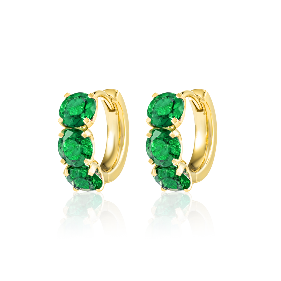 Large Emerald Huggie Earrings Yellow Gold