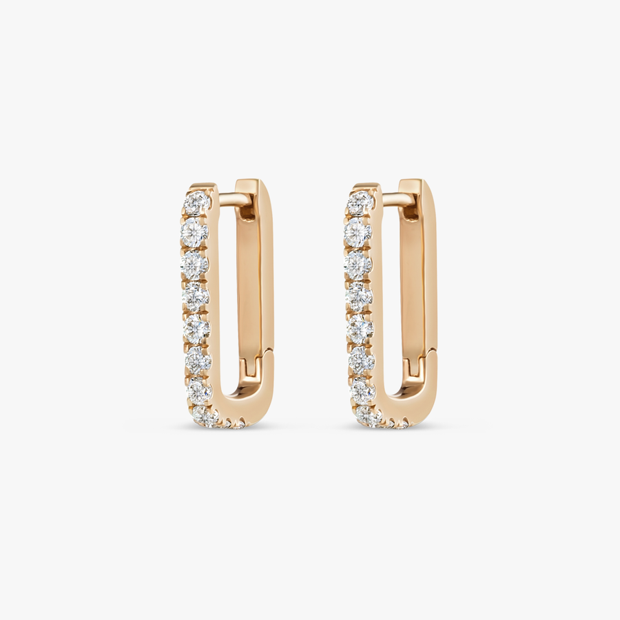 Lab-Grown Diamond Paperclip Style Hoop Earrings Rose Gold
