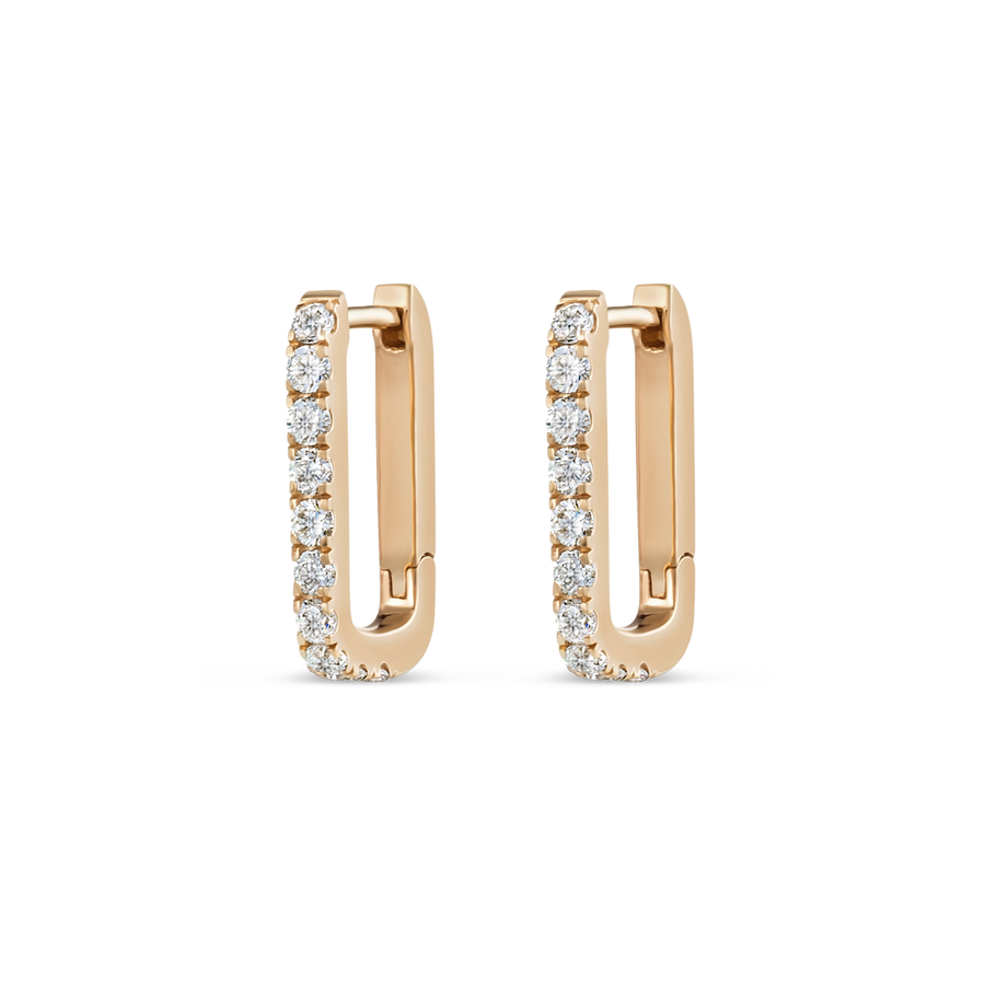 Lab-Grown Diamond Paperclip Style Hoop Earrings Rose Gold