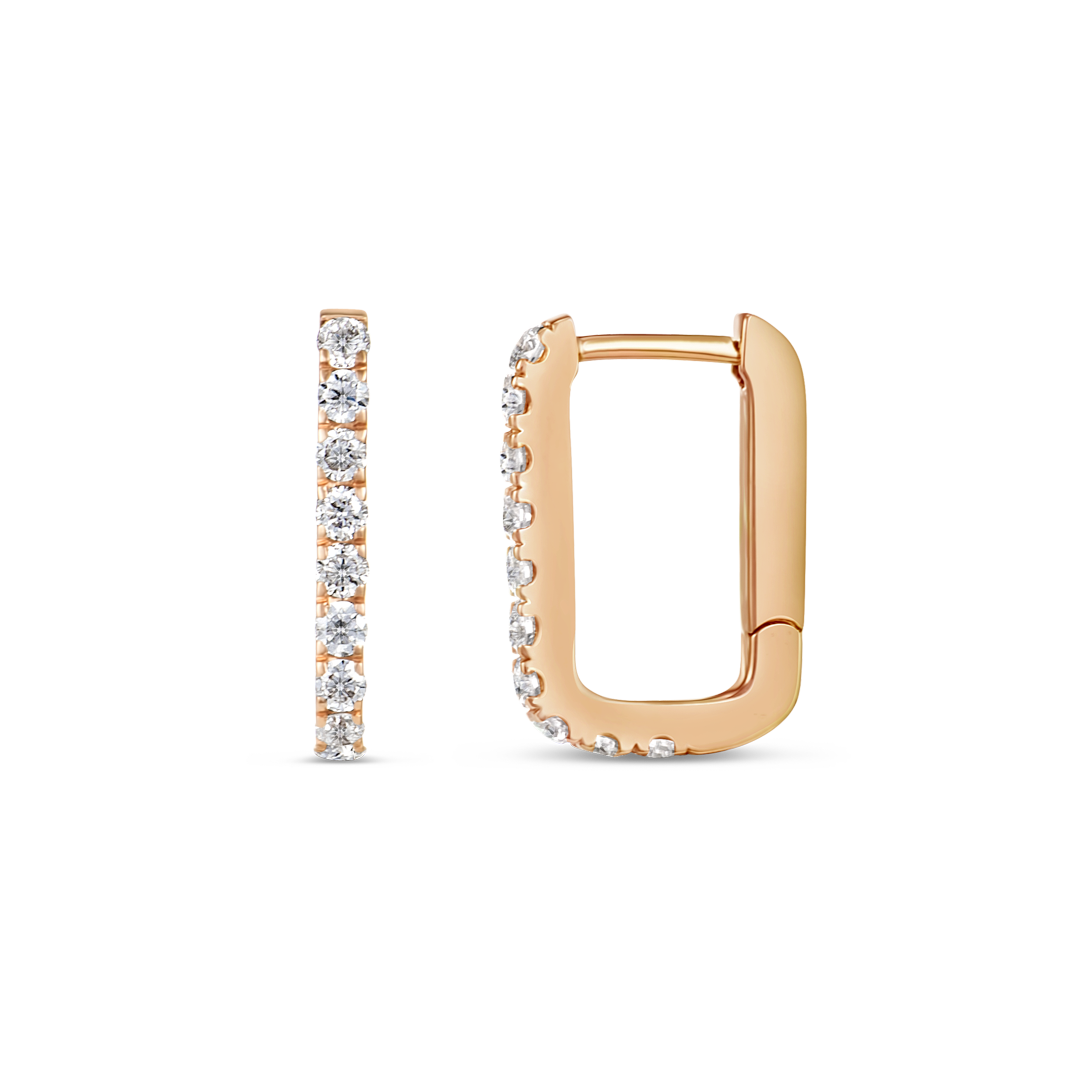 Lab-Grown Diamond Paperclip Style Hoop Earrings Rose Gold