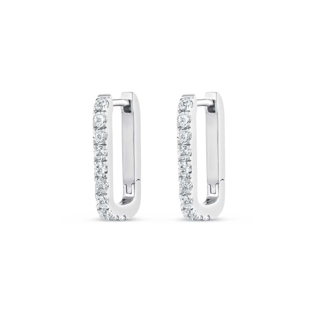 Diamond Paperclip Style Hoop Earrings White Gold