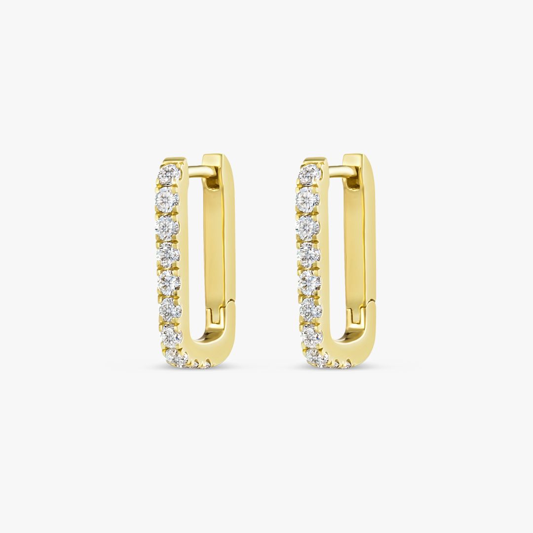 Lab-Grown Diamond Paperclip Style Hoop Earrings Yellow Gold