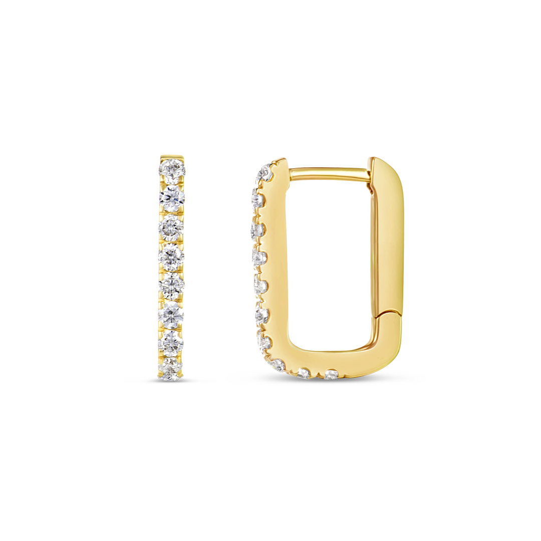 Lab-Grown Diamond Paperclip Style Hoop Earrings Yellow Gold
