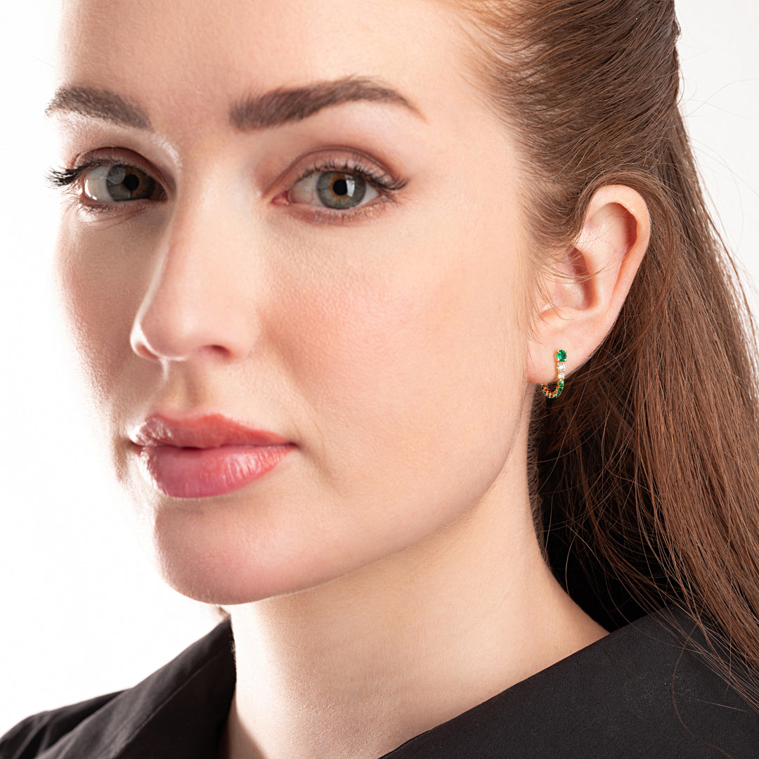 Graduated Emerald And Lab-Grown Diamond Curl Earrings Yellow Gold