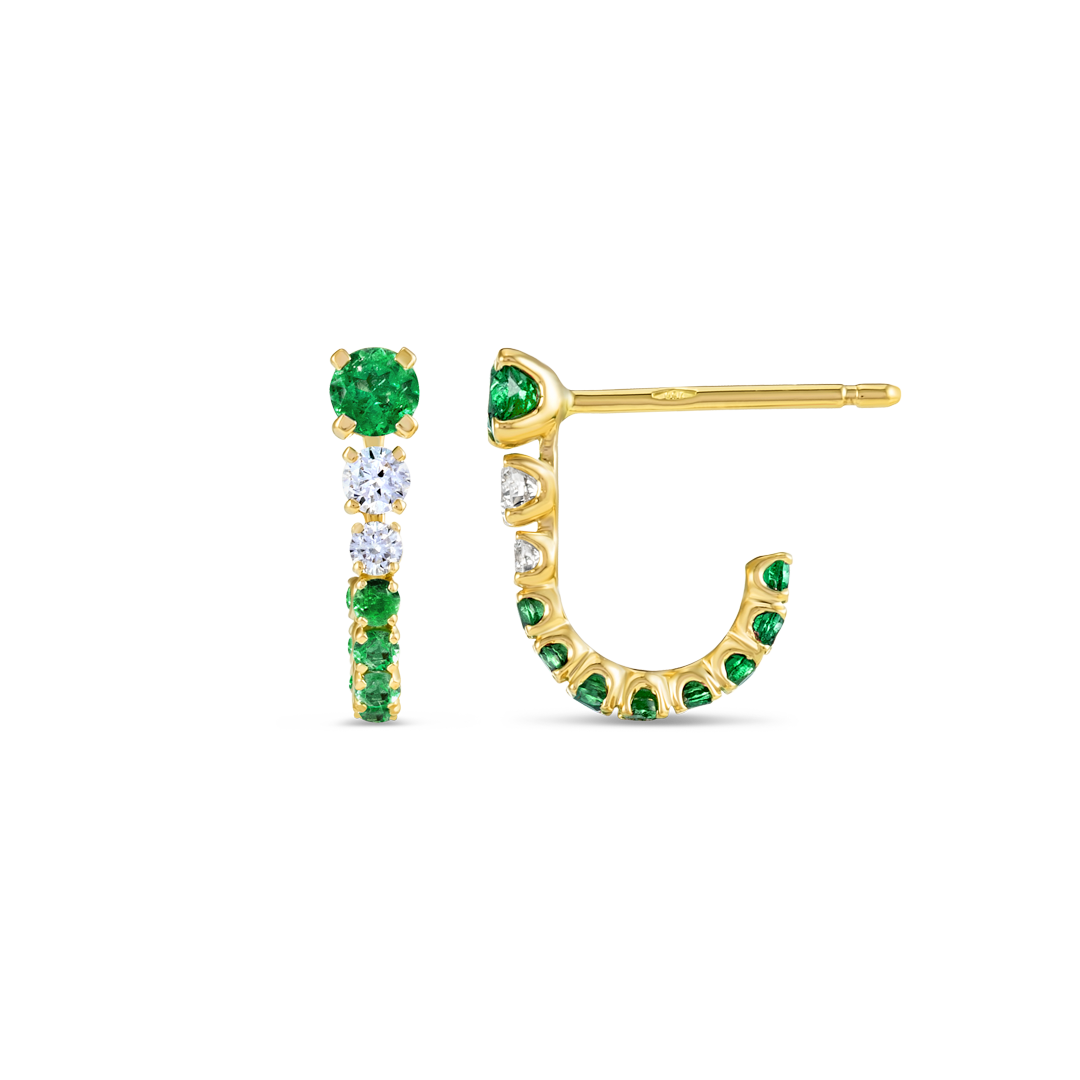 Graduated Emerald And Lab-Grown Diamond Curl Earrings Yellow Gold