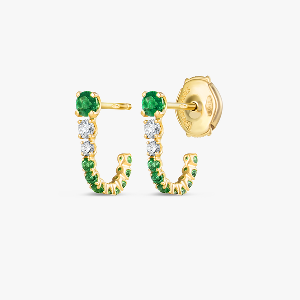 Graduated Emerald And Lab-Grown Diamond Curl Earrings Yellow Gold