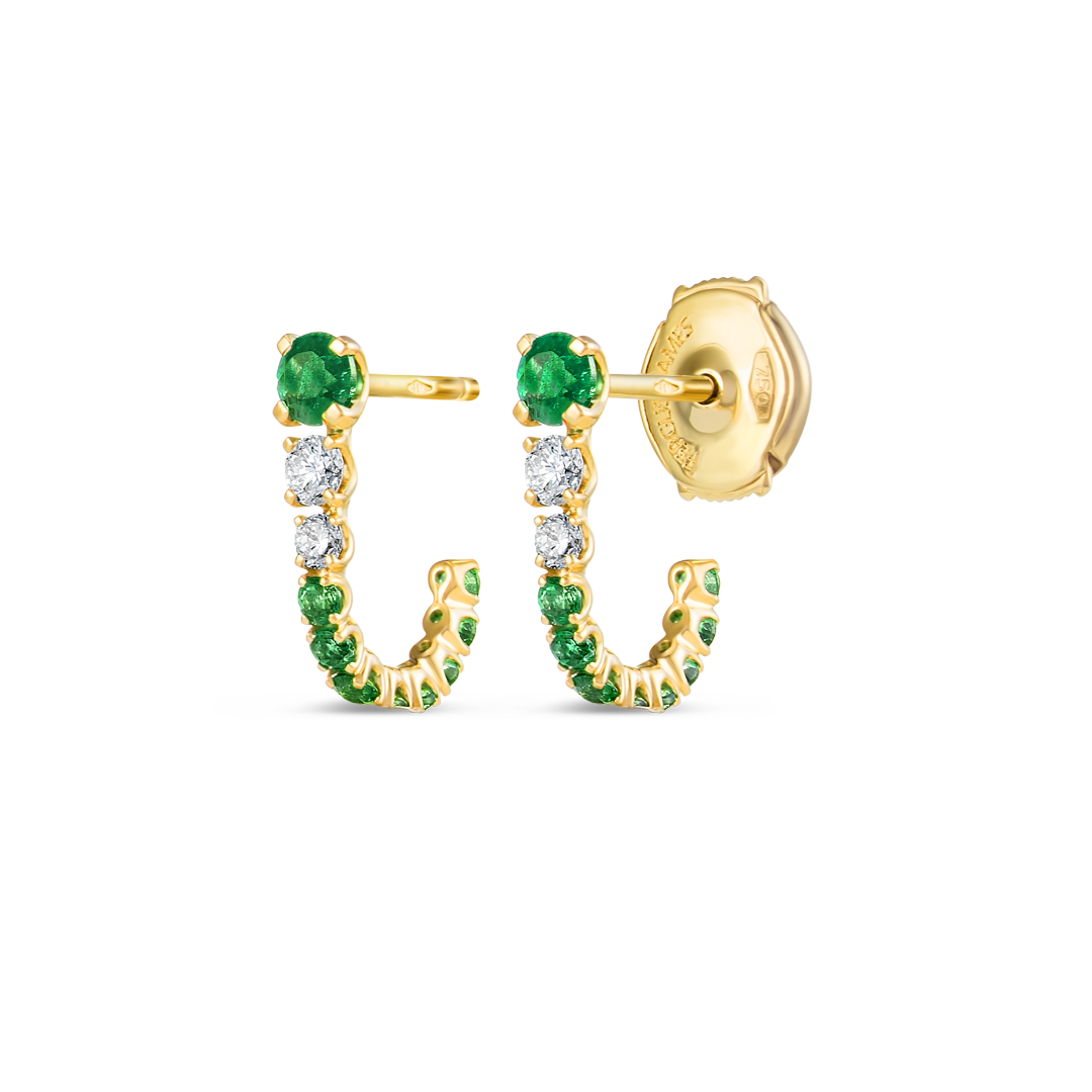 Graduated Emerald And Lab-Grown Diamond Curl Earrings Yellow Gold