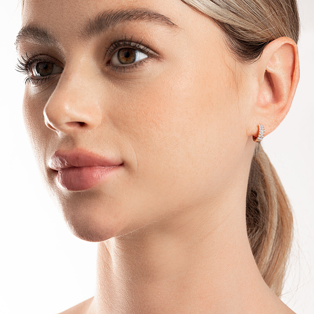 Double Lab-Grown Diamond Huggie Hoop Earrings Rose Gold