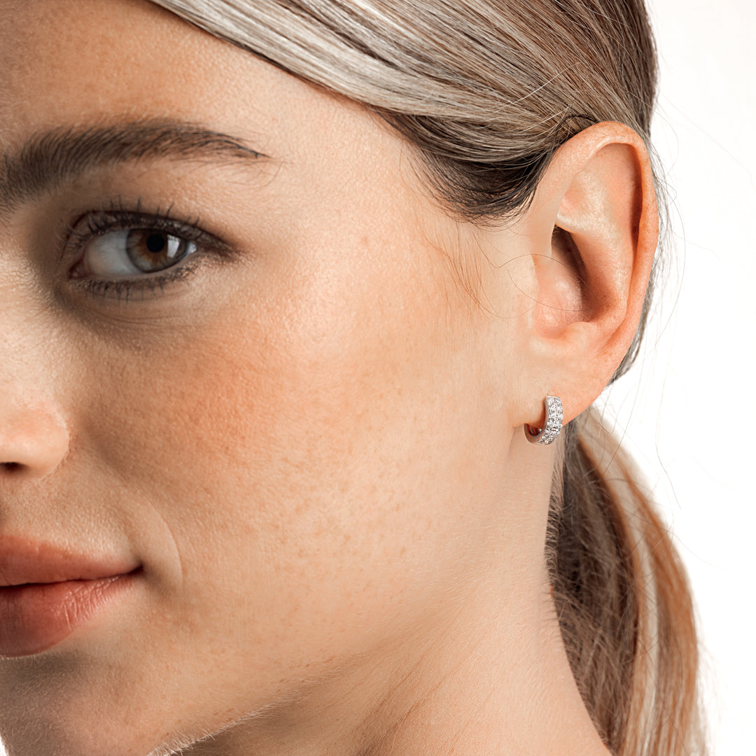 Double Lab-Grown Diamond Huggie Hoop Earrings White Gold