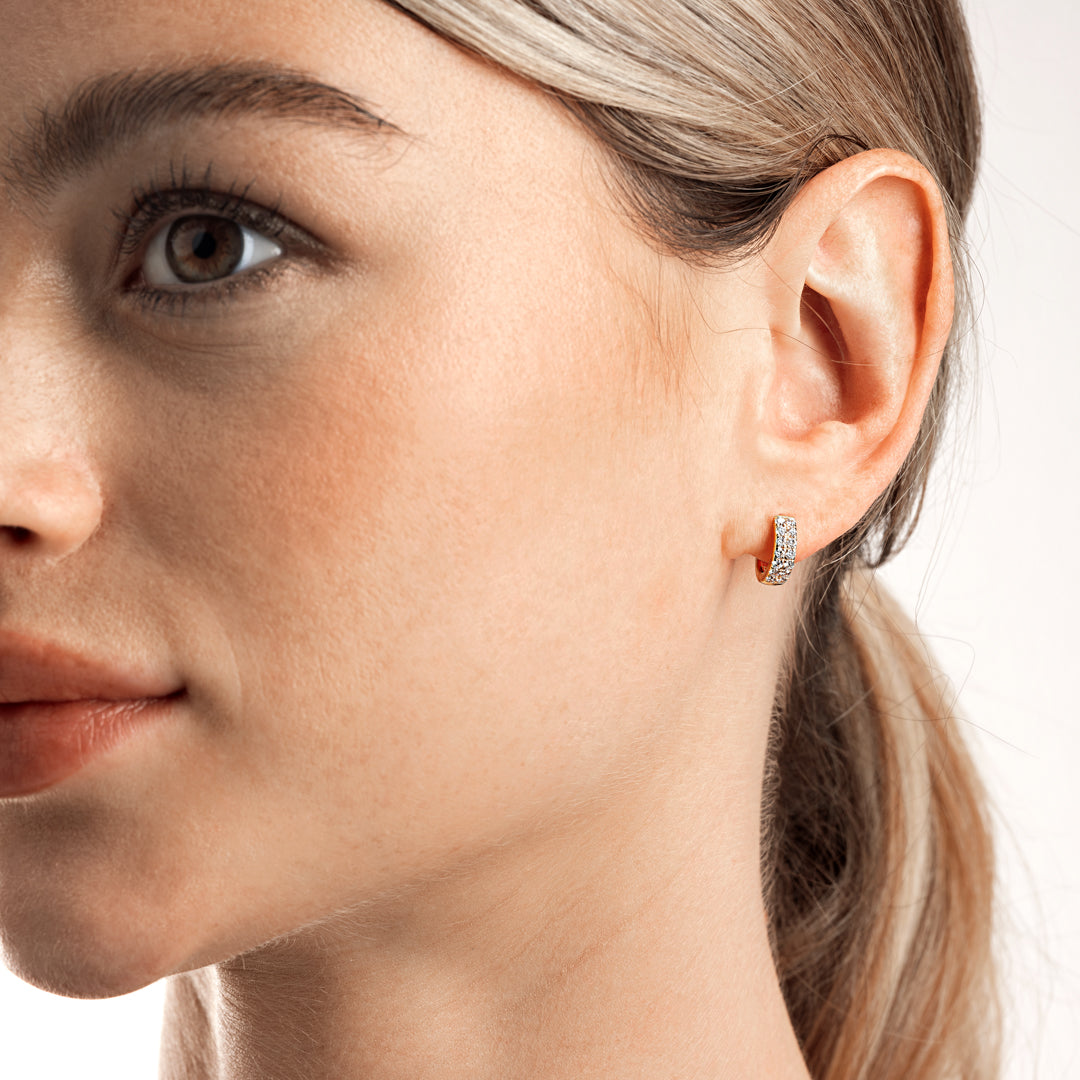 Double Lab-Grown Diamond Huggie Hoop Earrings Yellow Gold