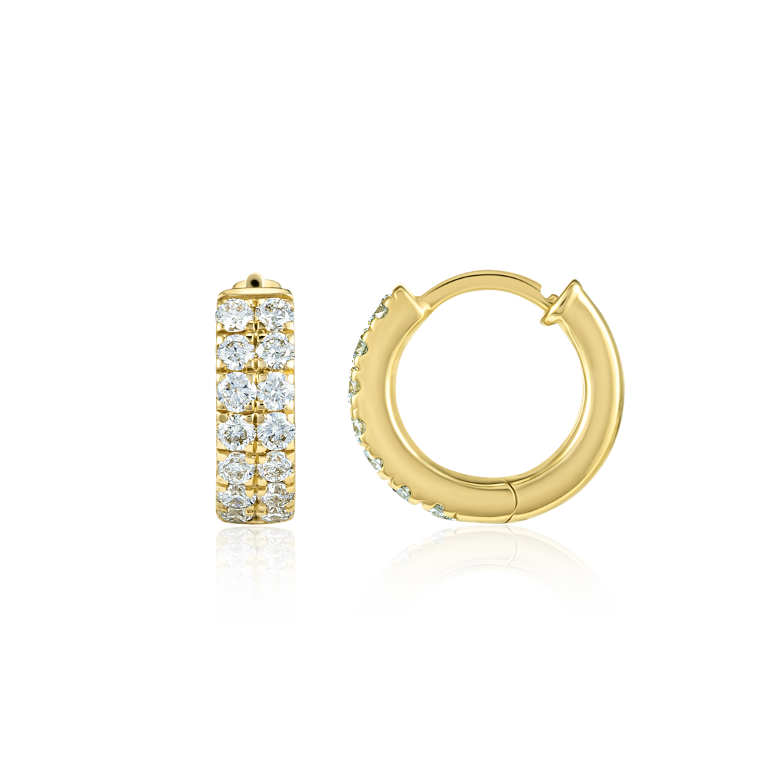 Double Lab-Grown Diamond Huggie Hoop Earrings Yellow Gold