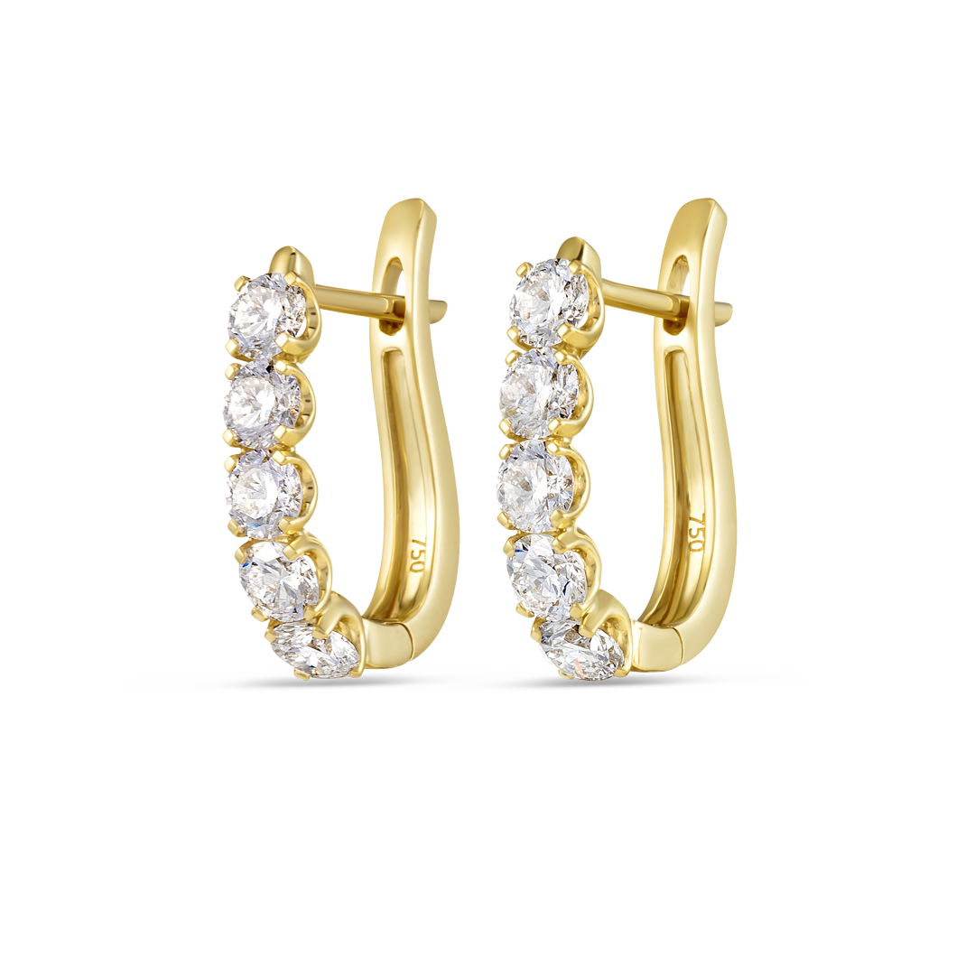 Large Lab-Grown Diamond Paperclip Style Hoop Earrings Yellow Gold