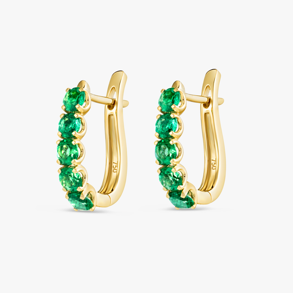 Large Emerald Paperclip Style Hoop Earrings Yellow Gold