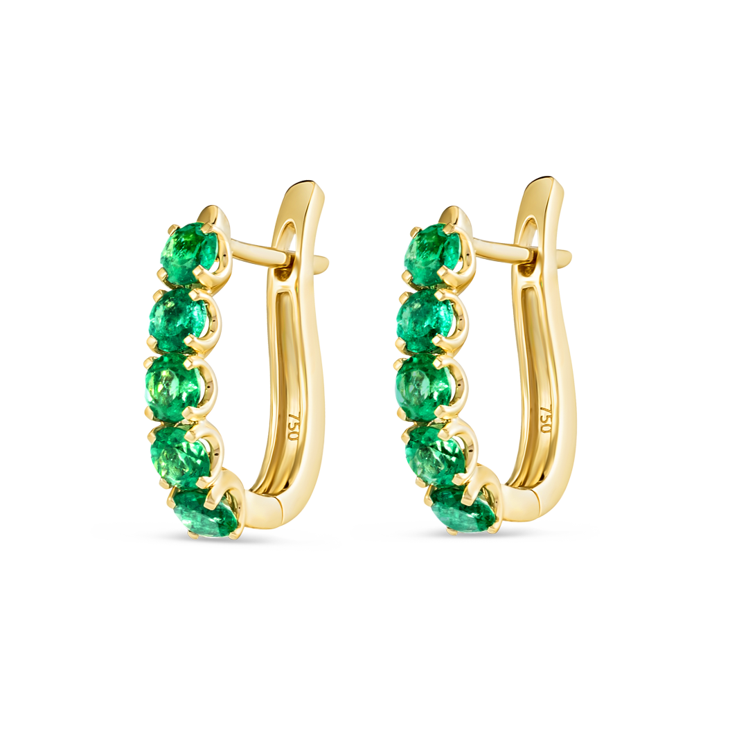 Large Emerald Paperclip Style Hoop Earrings Yellow Gold