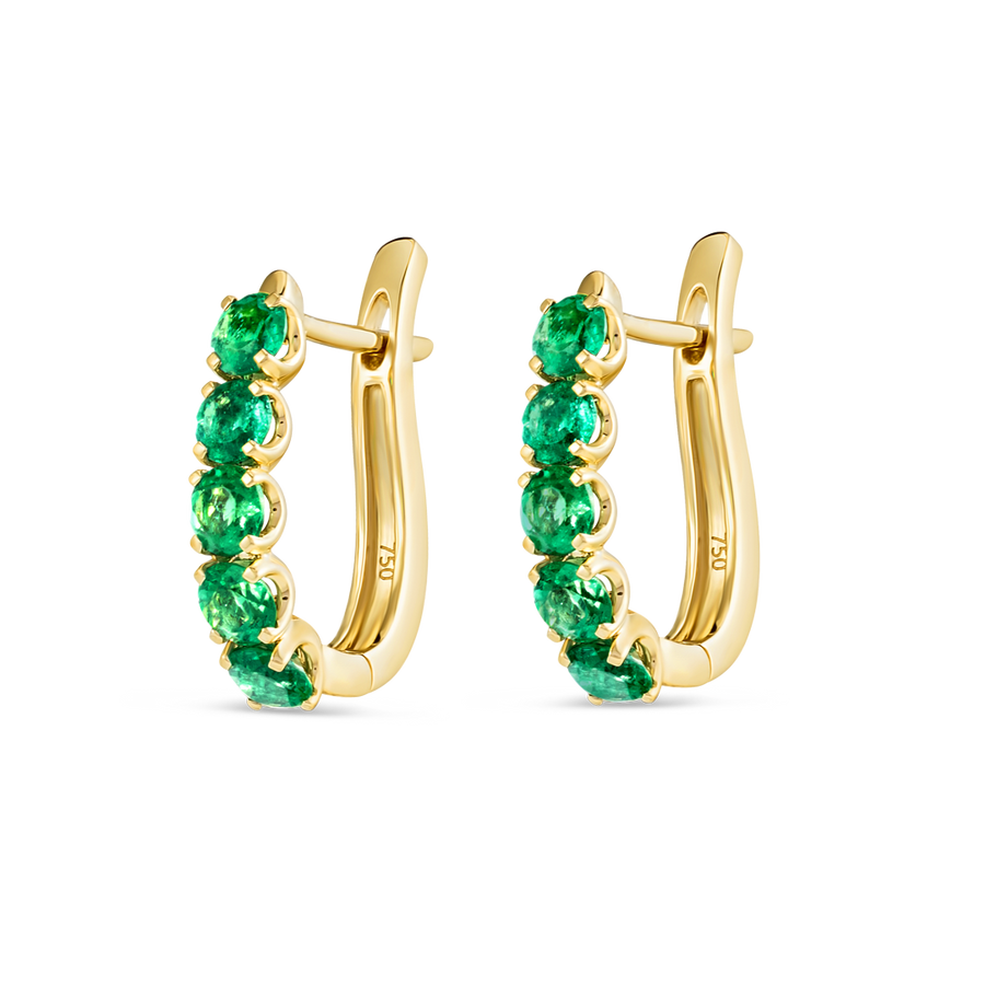 Large Emerald Paperclip Style Hoop Earrings Yellow Gold