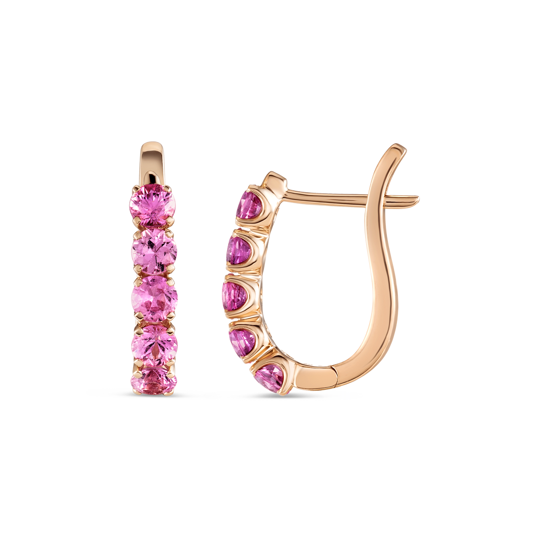 Large Pink Sapphire Paperclip Style Hoop Earrings Rose Gold