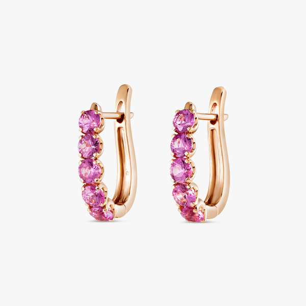 Large Pink Sapphire Paperclip Style Hoop Earrings Rose Gold