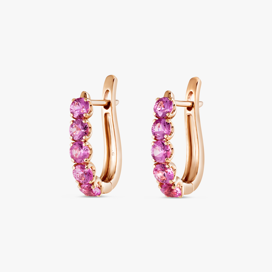 Large Pink Sapphire Paperclip Style Hoop Earrings Rose Gold
