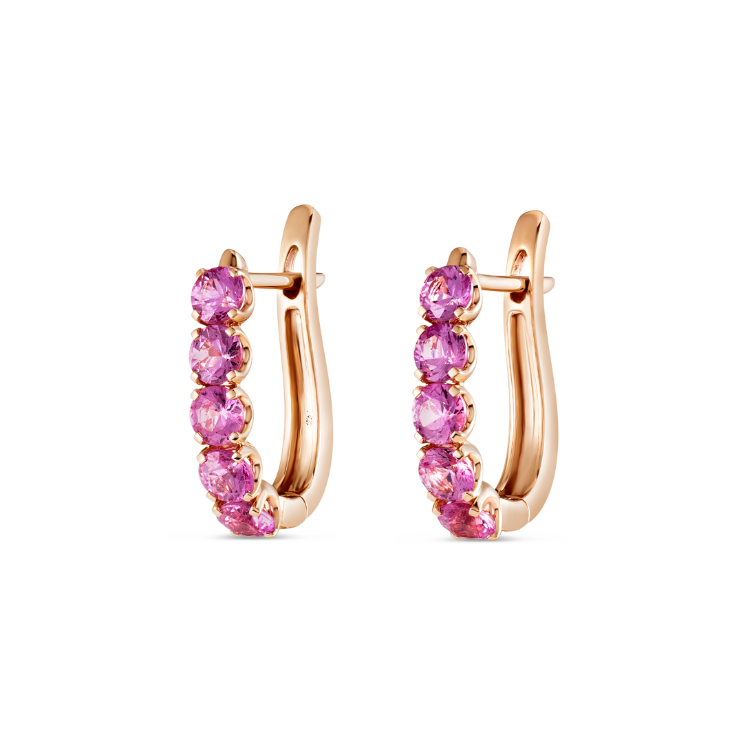 Large Pink Sapphire Paperclip Style Hoop Earrings Rose Gold