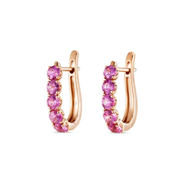 Large Pink Sapphire Paperclip Style Hoop Earrings Rose Gold