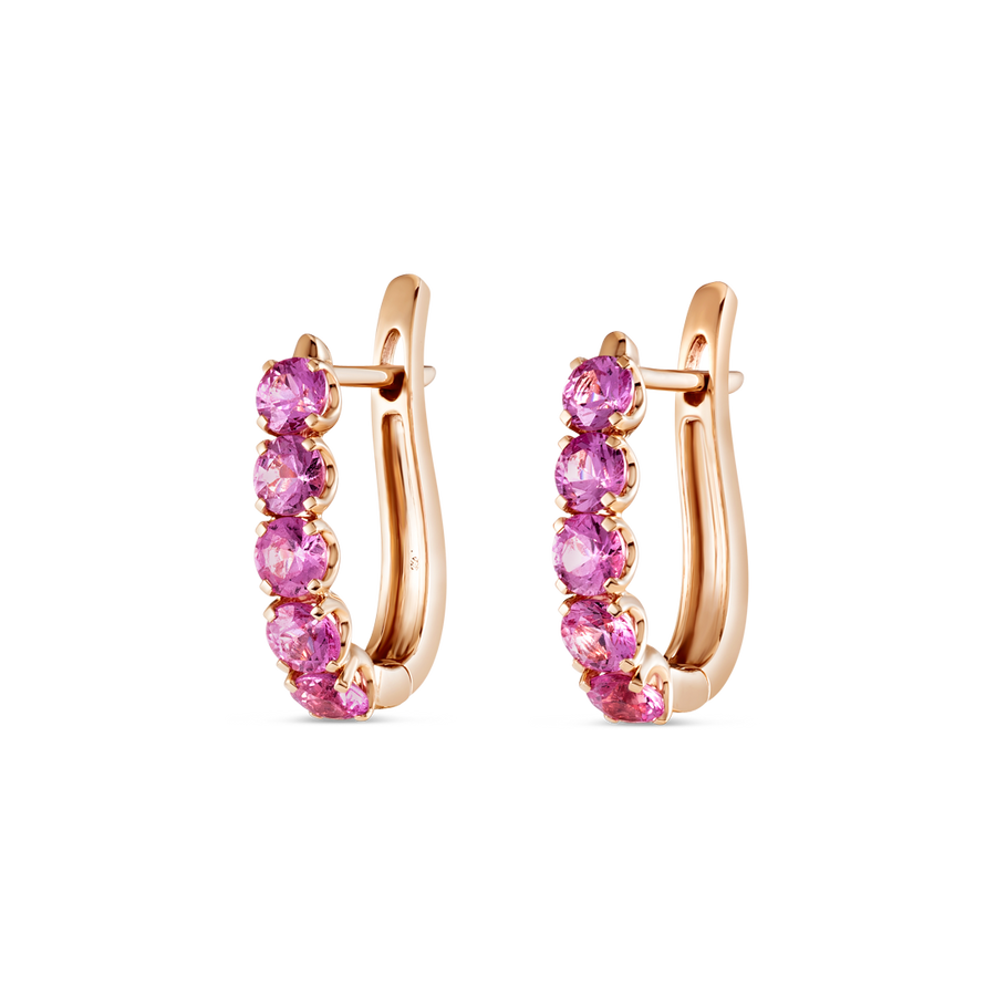 Large Pink Sapphire Paperclip Style Hoop Earrings Rose Gold