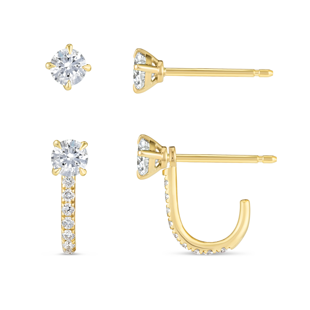 Lab-Grown Diamond Huggie With Detachable Stud Earrings Yellow Gold