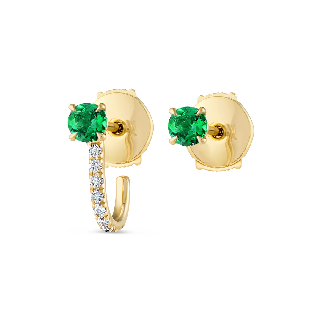 Colombian Emerald Huggie With Detachable Stud Earrings Yellow Gold
