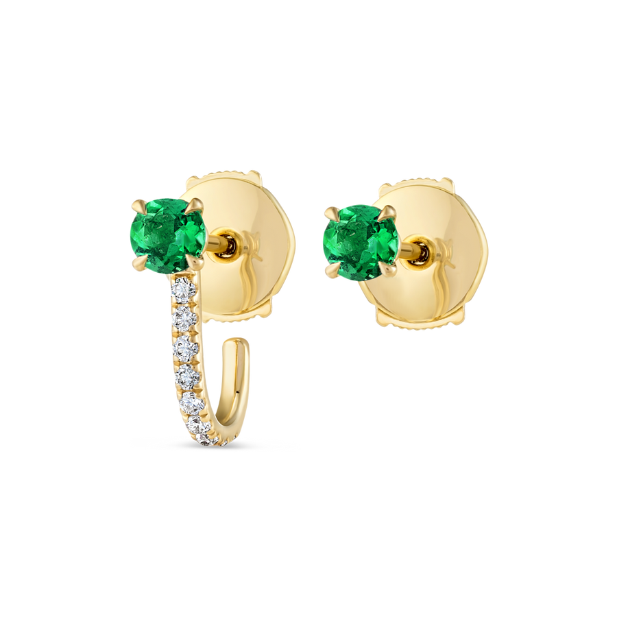 Colombian Emerald Huggie With Detachable Stud Earrings Yellow Gold