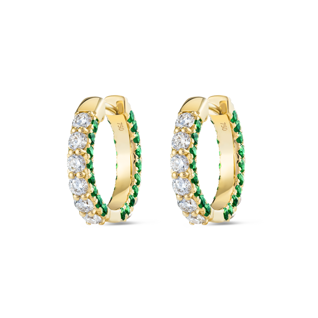 Triple Sided Emerald And Lab-Grown Diamond Hoop Earrings Yellow Gold