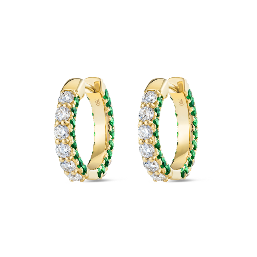 Triple Sided Emerald And Lab-Grown Diamond Hoop Earrings Yellow Gold