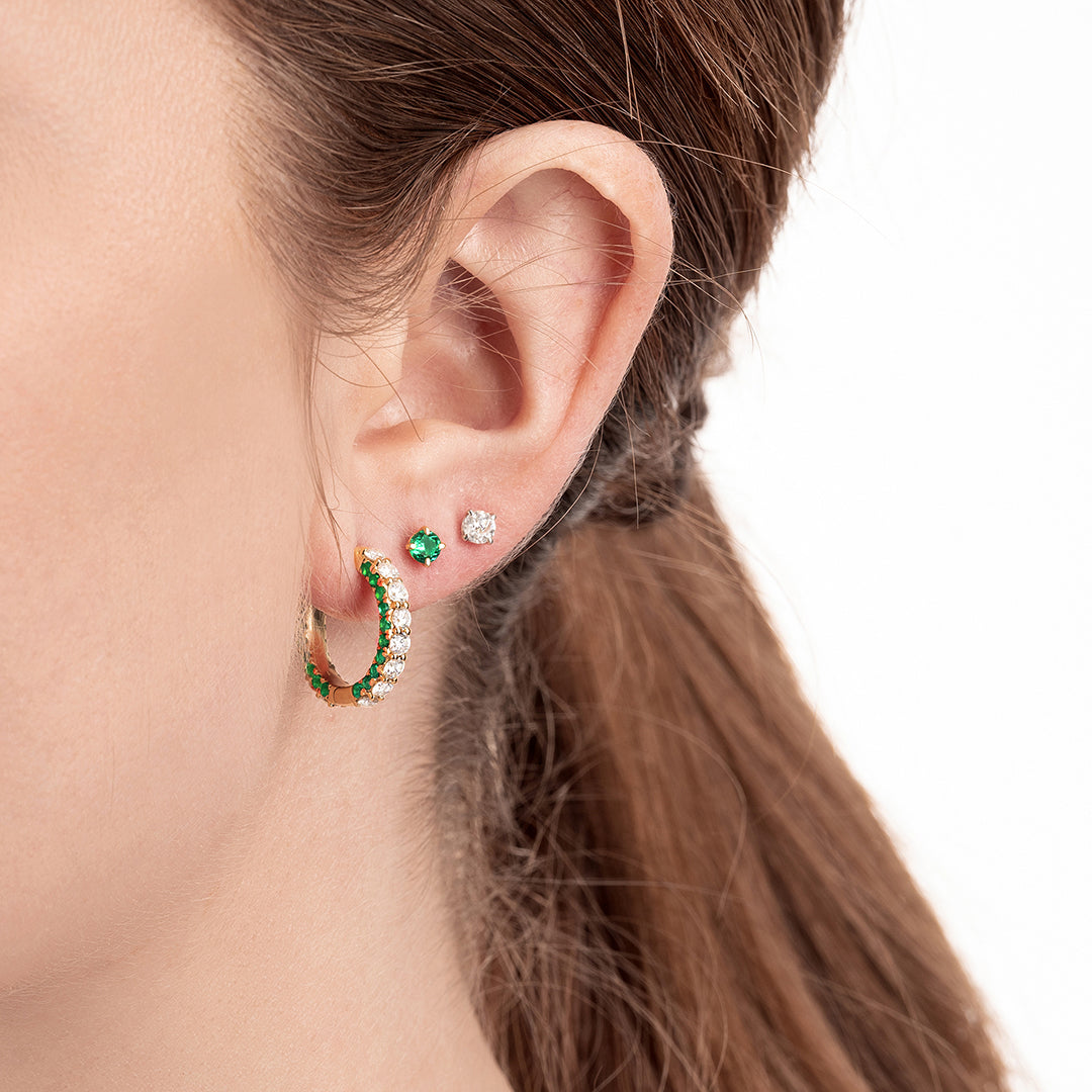 Triple Sided Emerald And Lab-Grown Diamond Hoop Earrings Yellow Gold