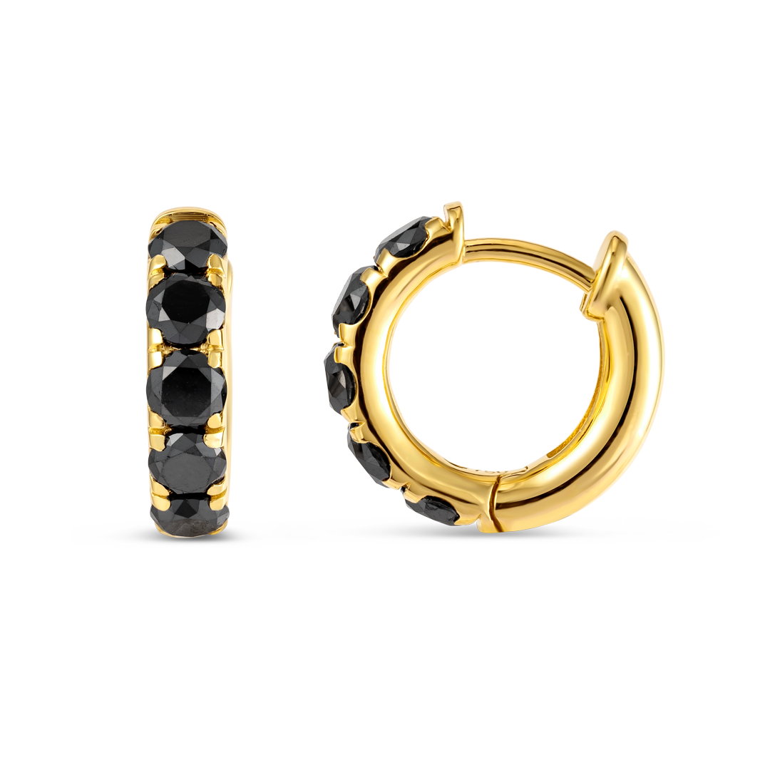 Black Lab-Grown Diamond Classic Huggie Earrings Yellow Gold