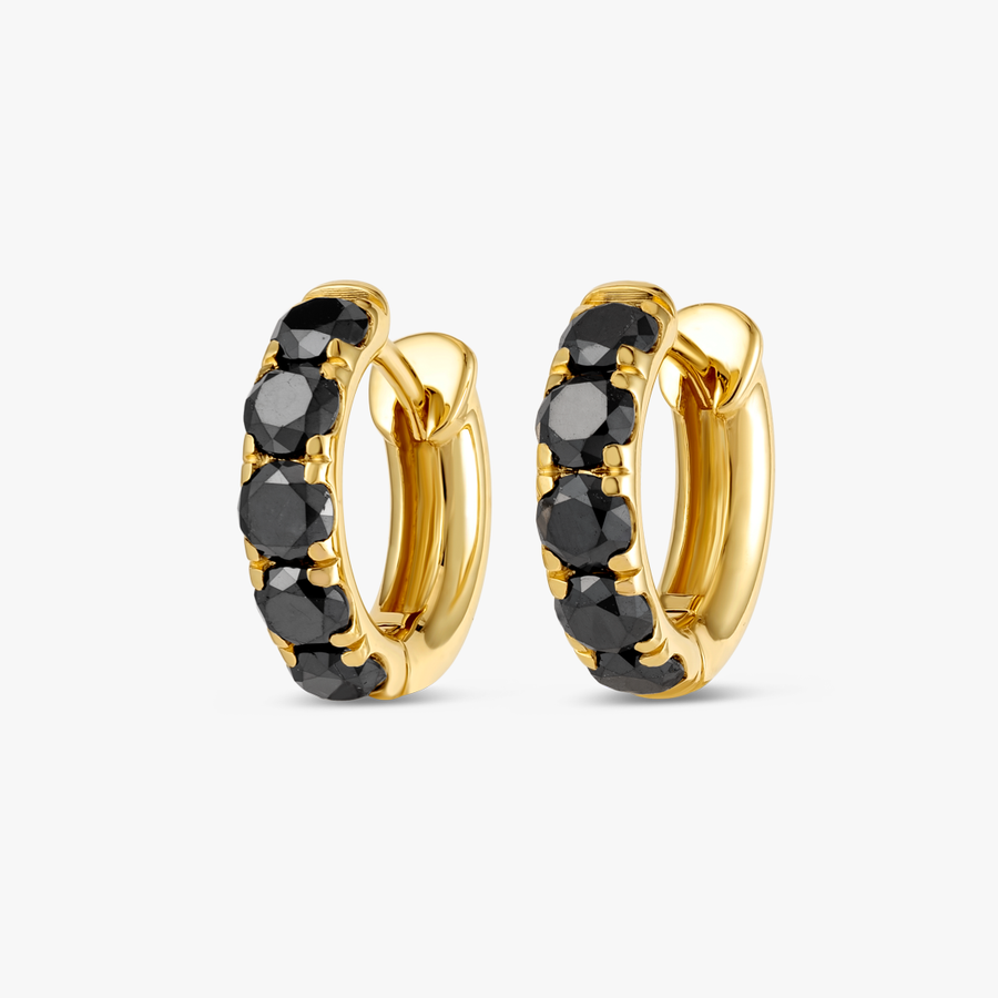 Black Lab-Grown Diamond Classic Huggie Earrings Yellow Gold
