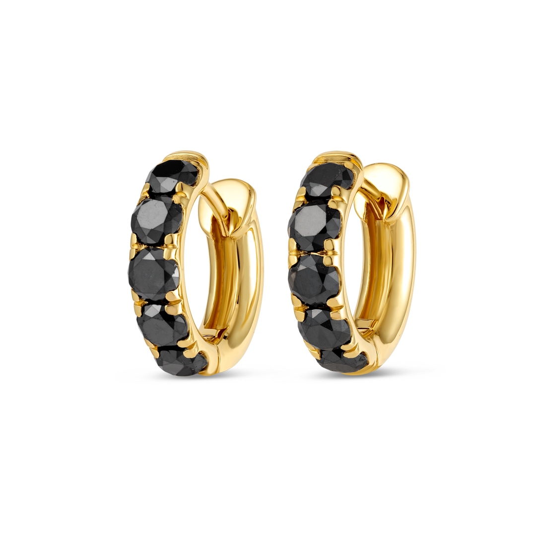 Black Diamond Classic Huggie Earrings Yellow Gold