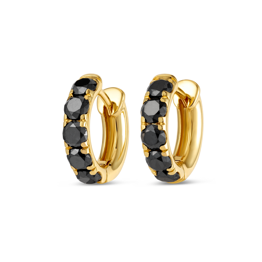 Black Lab-Grown Diamond Classic Huggie Earrings Yellow Gold