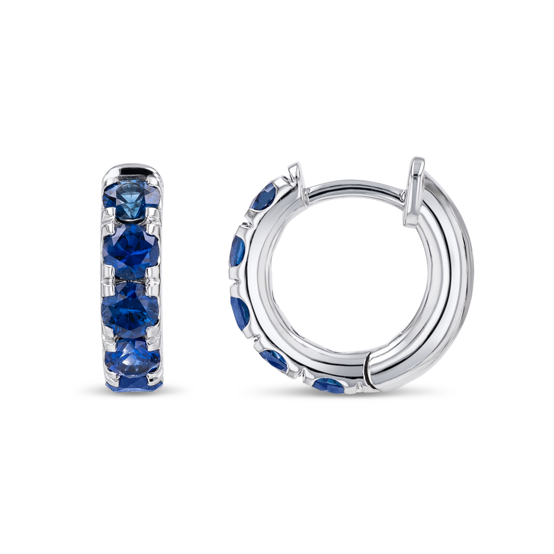 Blue Sapphire Classic Huggie Earrings White Gold
