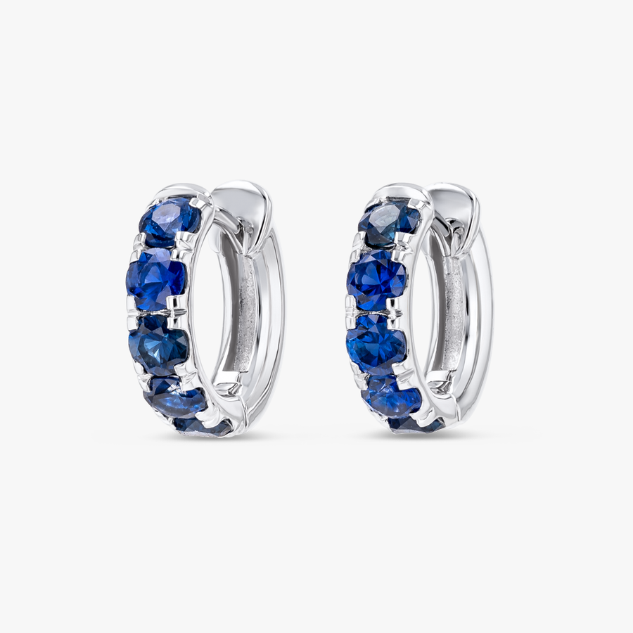 Blue Sapphire Classic Huggie Earrings White Gold