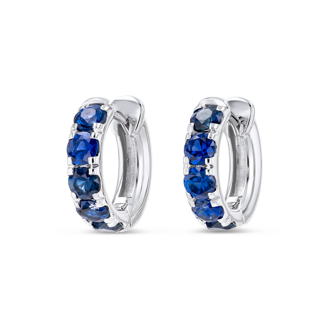 Blue Sapphire Classic Huggie Earrings White Gold