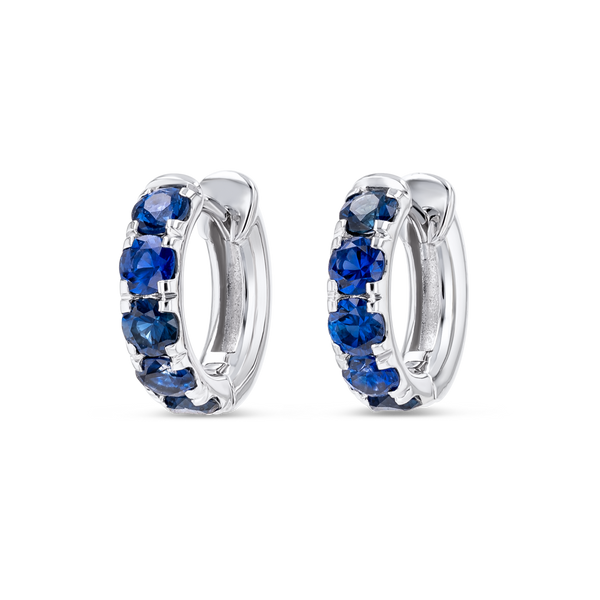 Blue Sapphire Classic Huggie Earrings White Gold