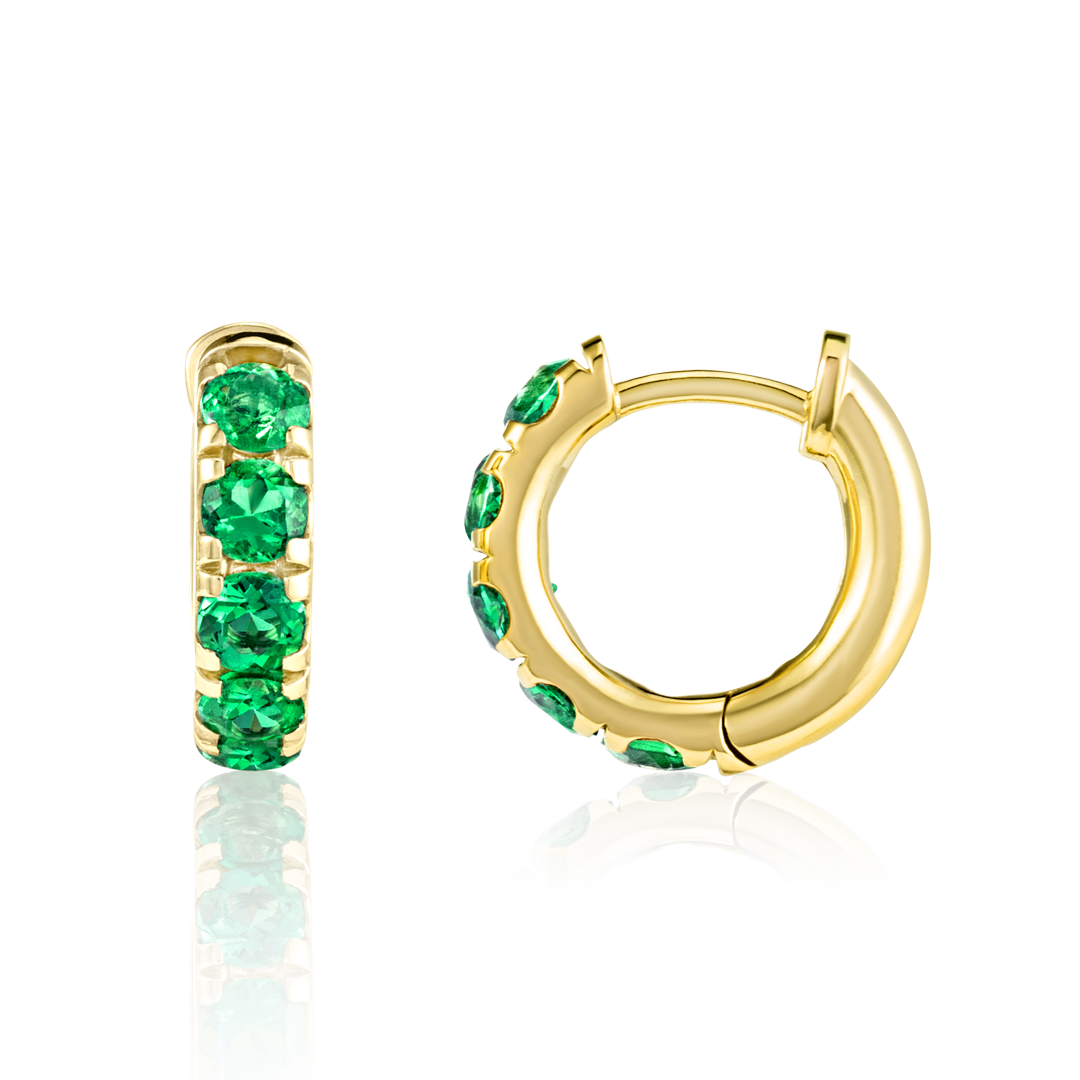 Emerald Classic Huggie Earrings Yellow Gold