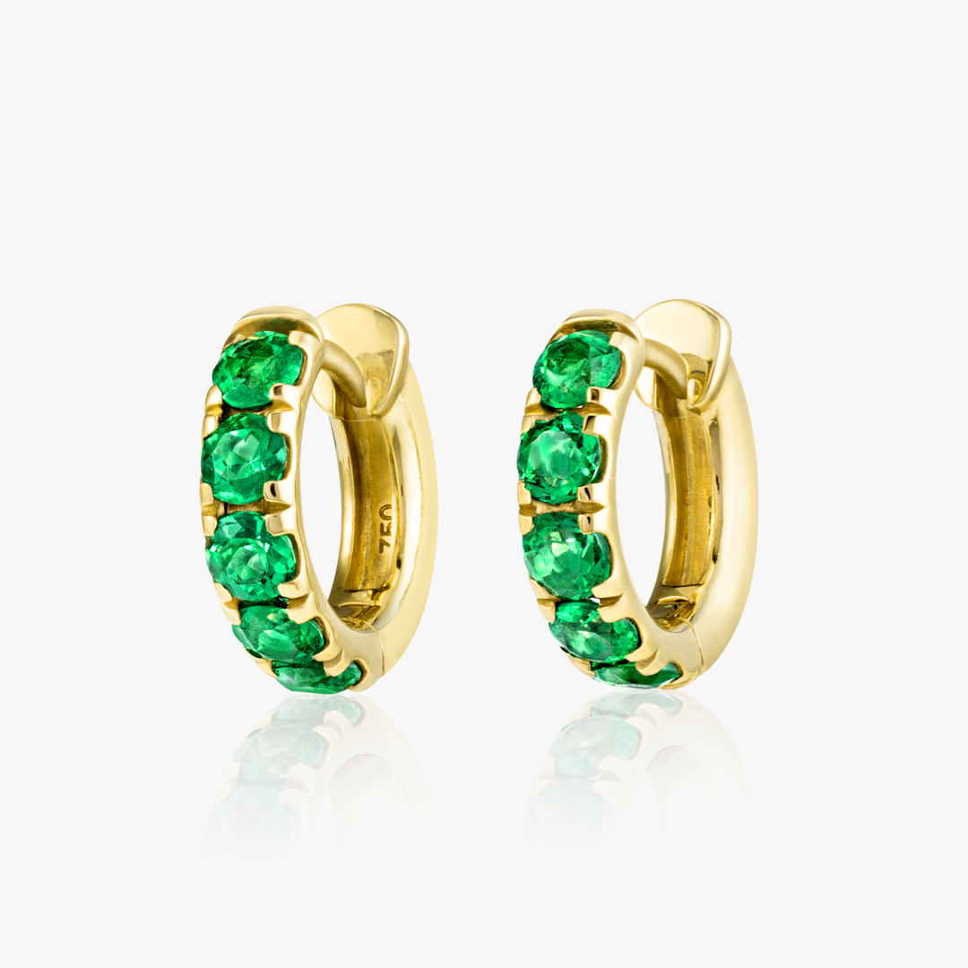 Emerald Classic Huggie Earrings Yellow Gold