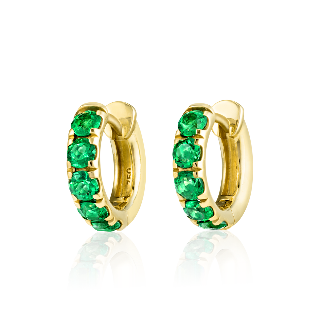 Emerald Classic Huggie Earrings Yellow Gold