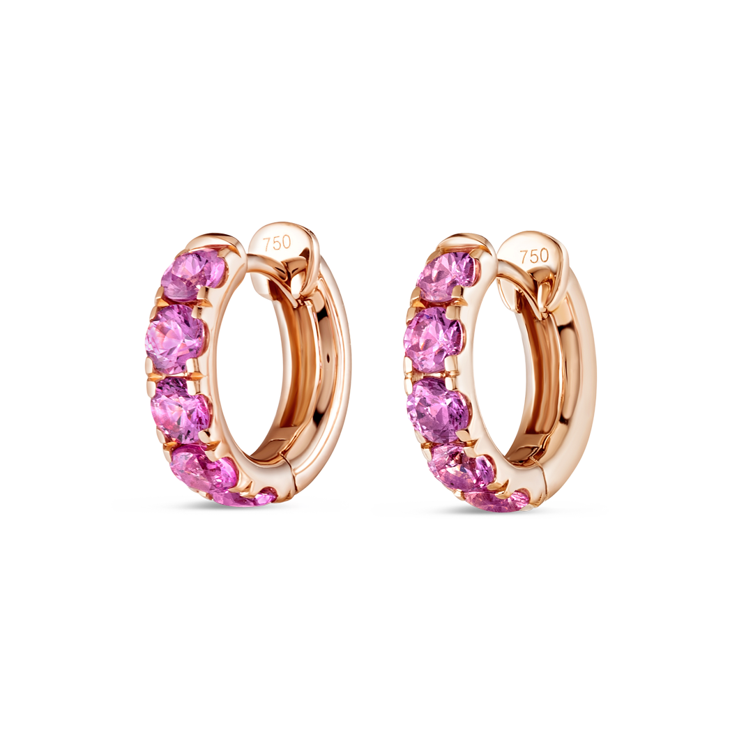 Pink Sapphire Classic Huggie Earrings Rose Gold