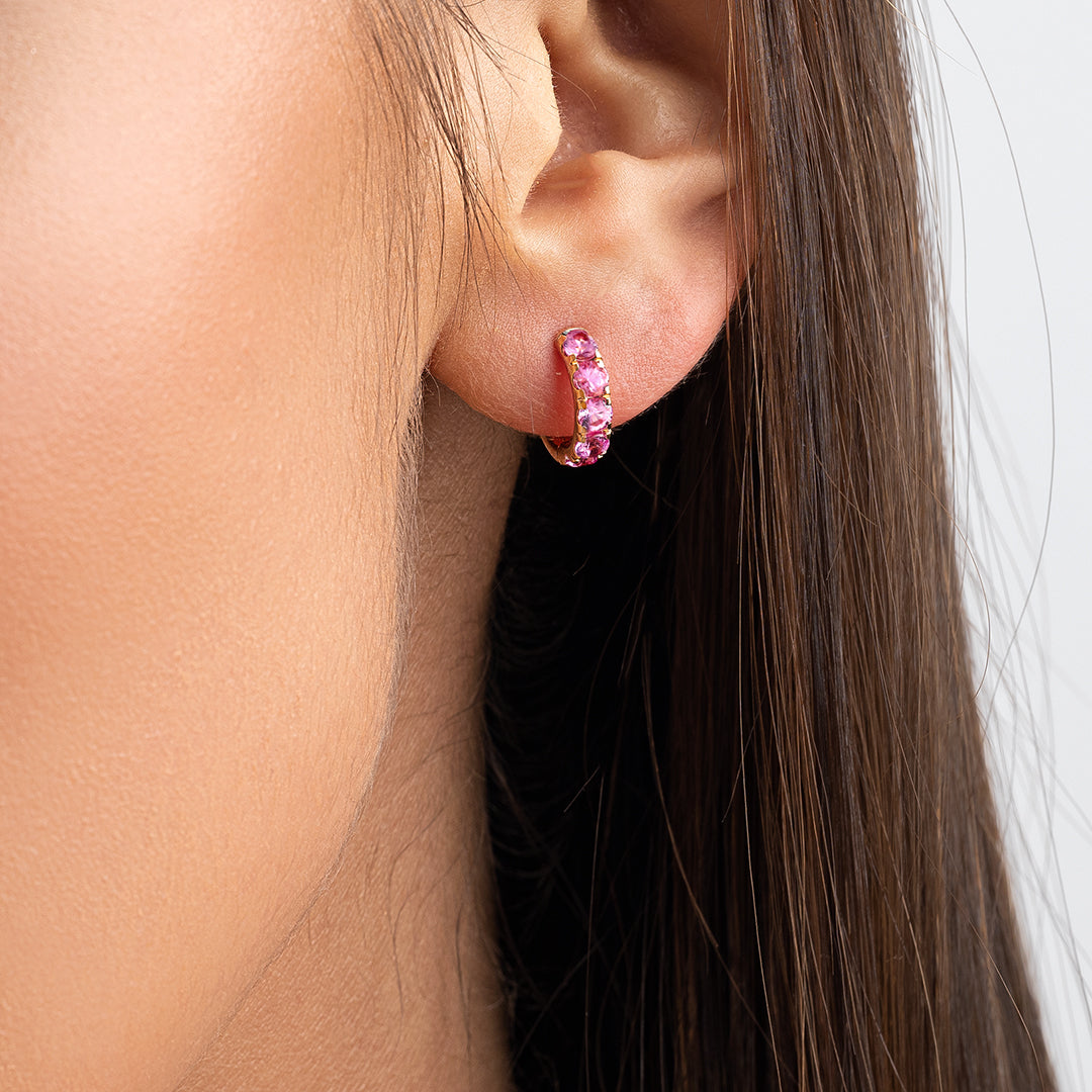 Pink Sapphire Classic Huggie Earrings Rose Gold