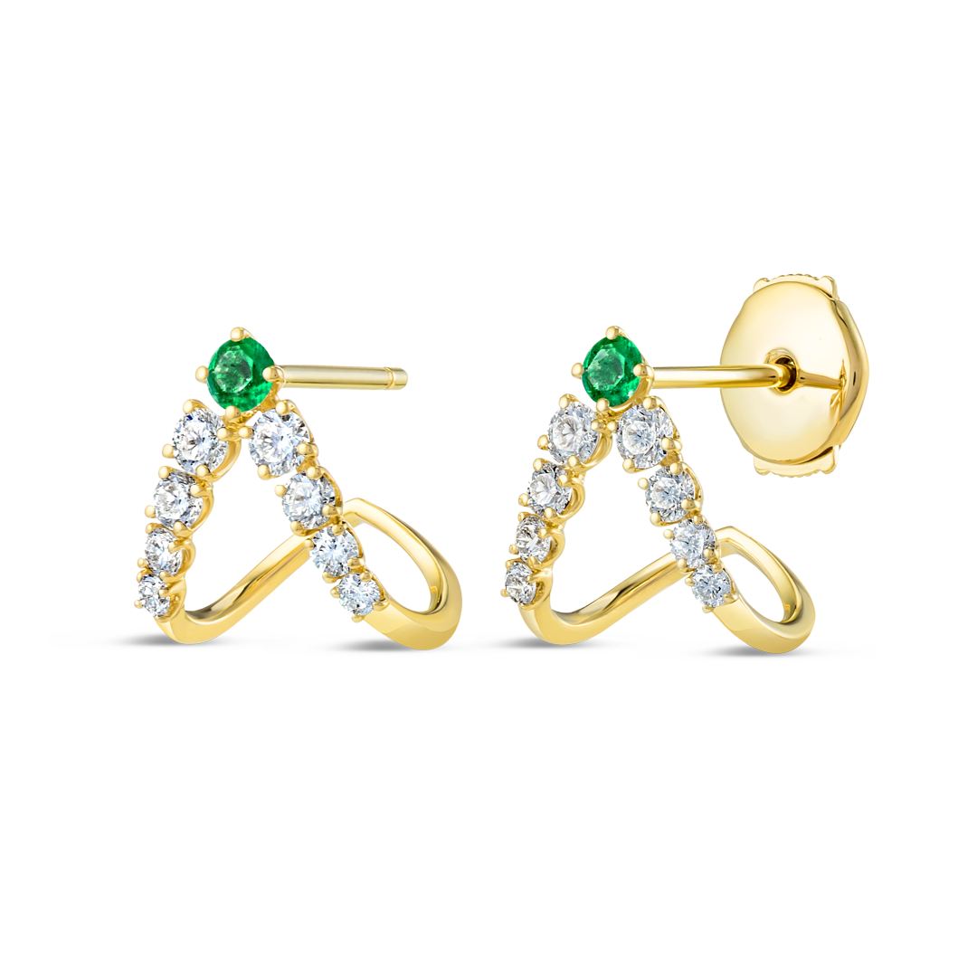 V-Shaped Emerald And Lab-Grown Diamond Curl Earrings Yellow Gold