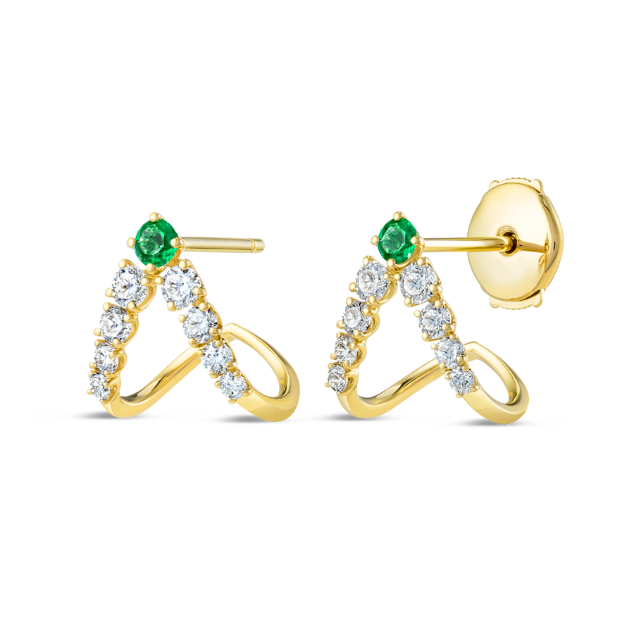 V-Shaped Emerald And Lab-Grown Diamond Curl Earrings Yellow Gold