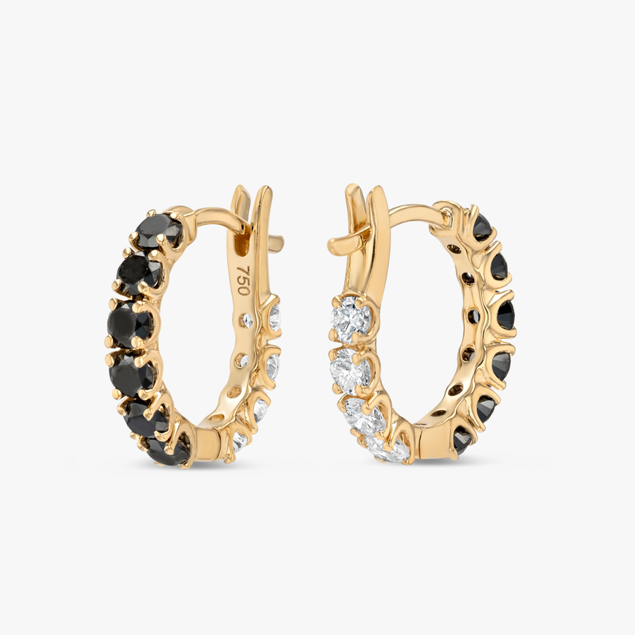 Mini Black Lab-Grown Diamond Hoop Earrings Yellow Gold
