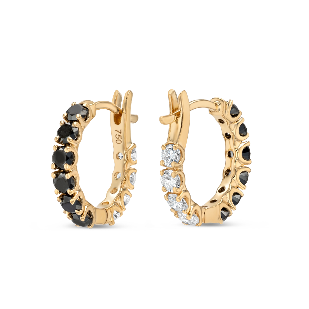 Mini Black Lab-Grown Diamond Hoop Earrings Yellow Gold