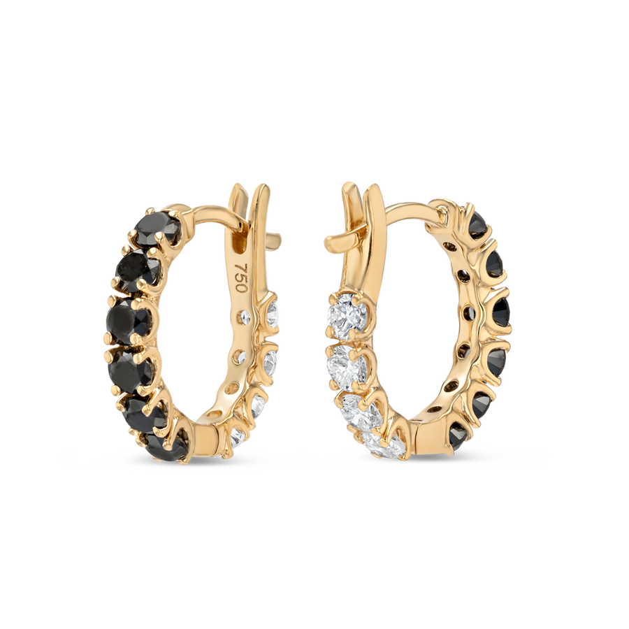 Mini Black Lab-Grown Diamond Hoop Earrings Yellow Gold