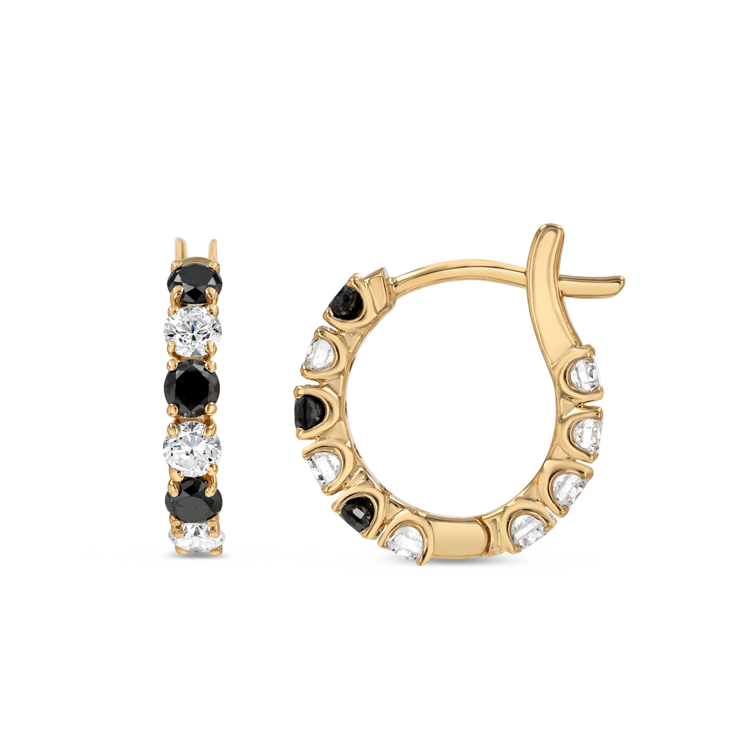 Mini Lab-Grown Diamond & Black Diamond Hoop Earrings Yellow Gold